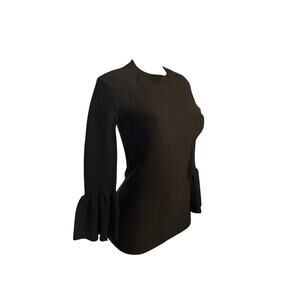 Women S RP Rachel Parcell Black Ruffle Bell Sleeve Blouse Shirt Top Viscose Knit